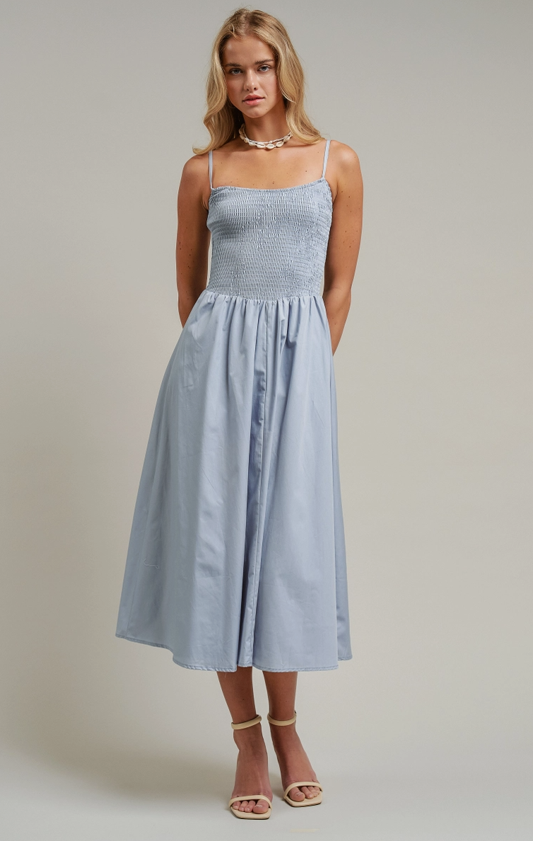 Classic Spaghetti Strap Dress with Smocked Top