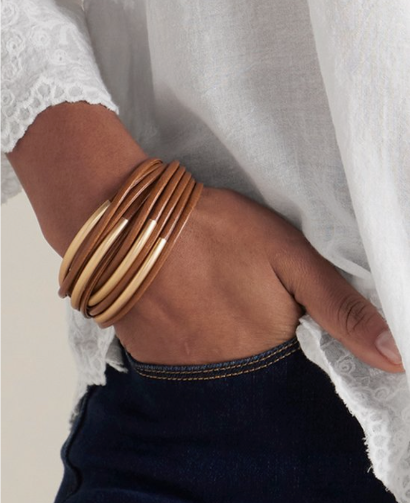 Tubular Metal Bracelet in Camel