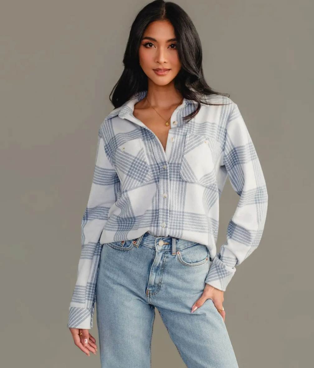 White & Dusty Blue Button Down Shirt