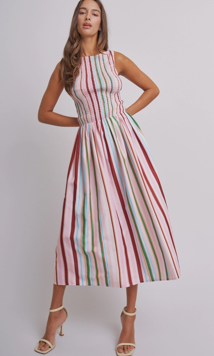 Candy Striped Smocked Dress