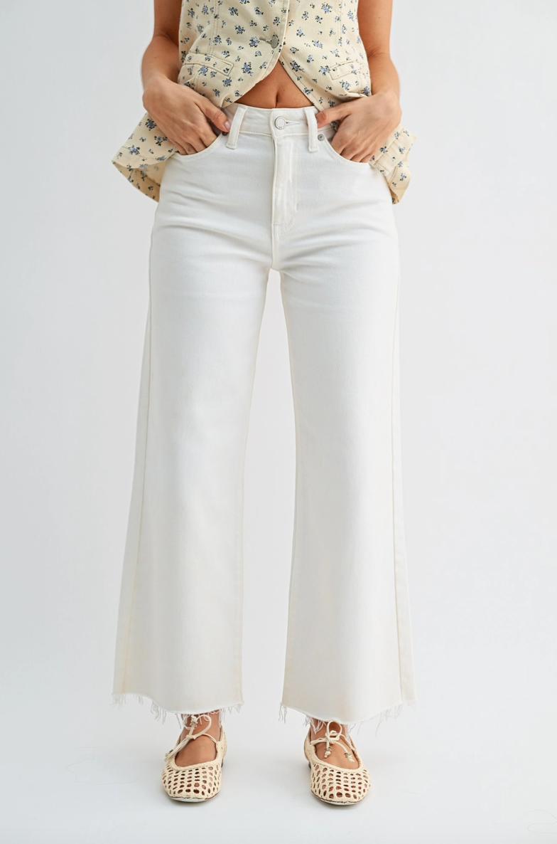 JBD Scissor Cut Slim Wide Leg Jean in White