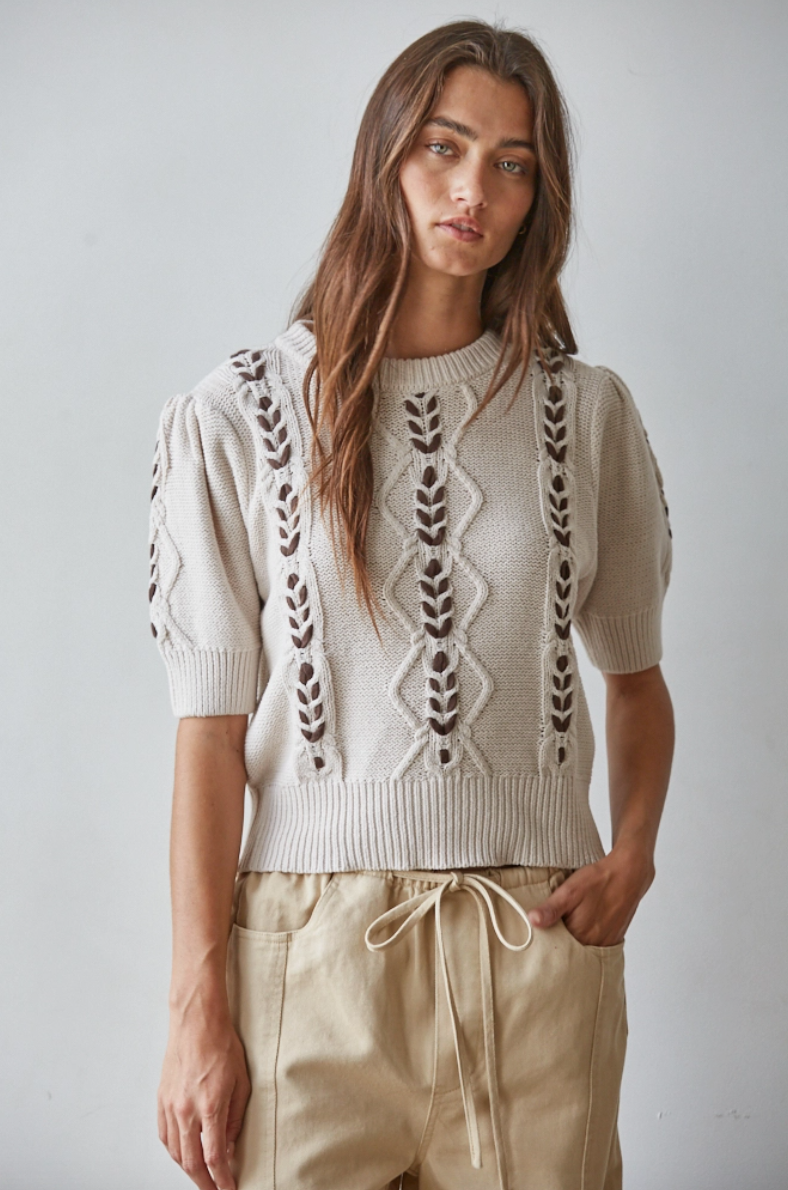 Contrast Stitch Quarter Sleeve Pullover