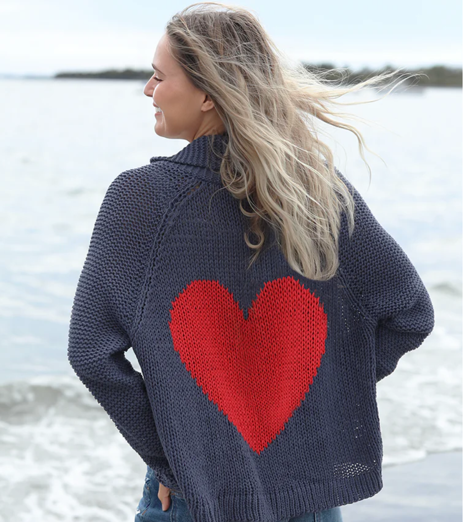 Chunky Heart Cardigan in Indigo