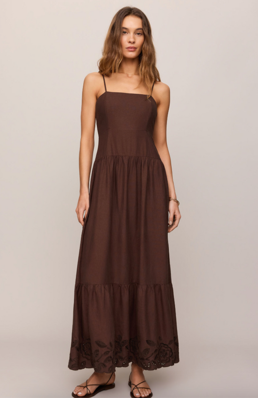 Z supply Esti Emroidered Maxi Dress in Chocolate Cherry