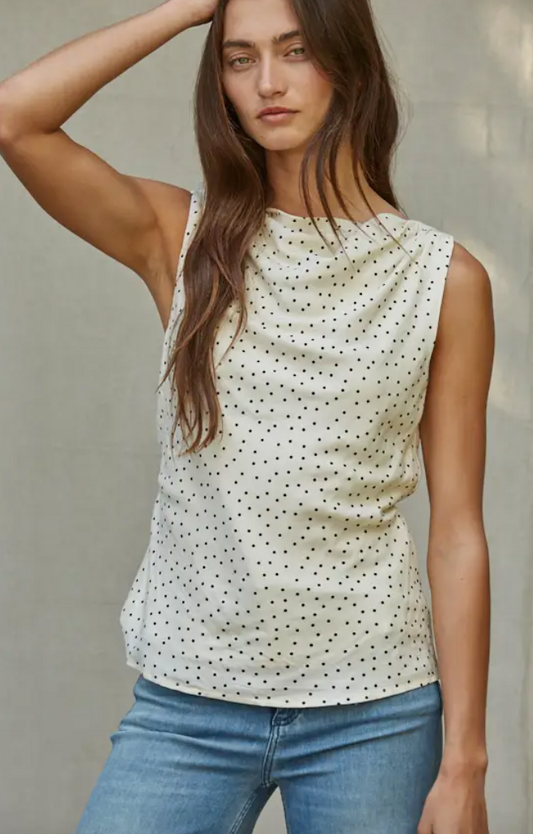 Polka Dot Cowl Neck Top