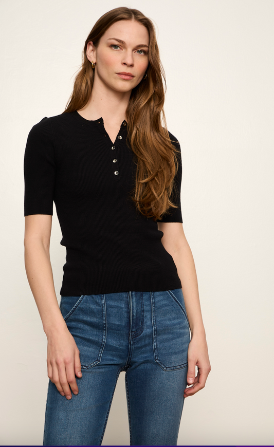 Sanctuary Ribbed Henley in Black