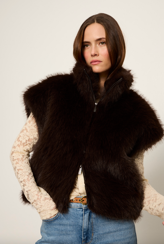 Silky Fur Vest in Espresso