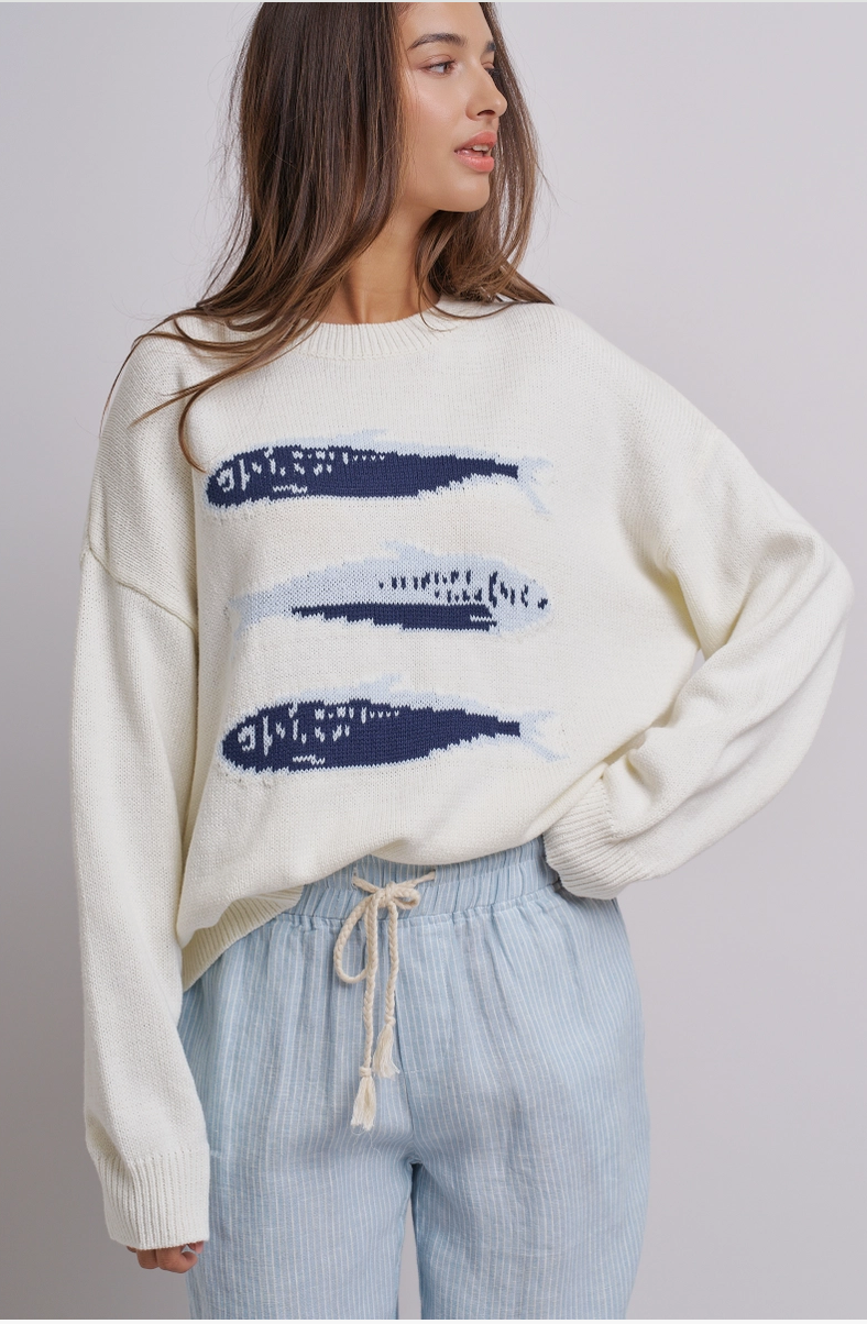 Over Sized Drop Shoulder Fish Sweater