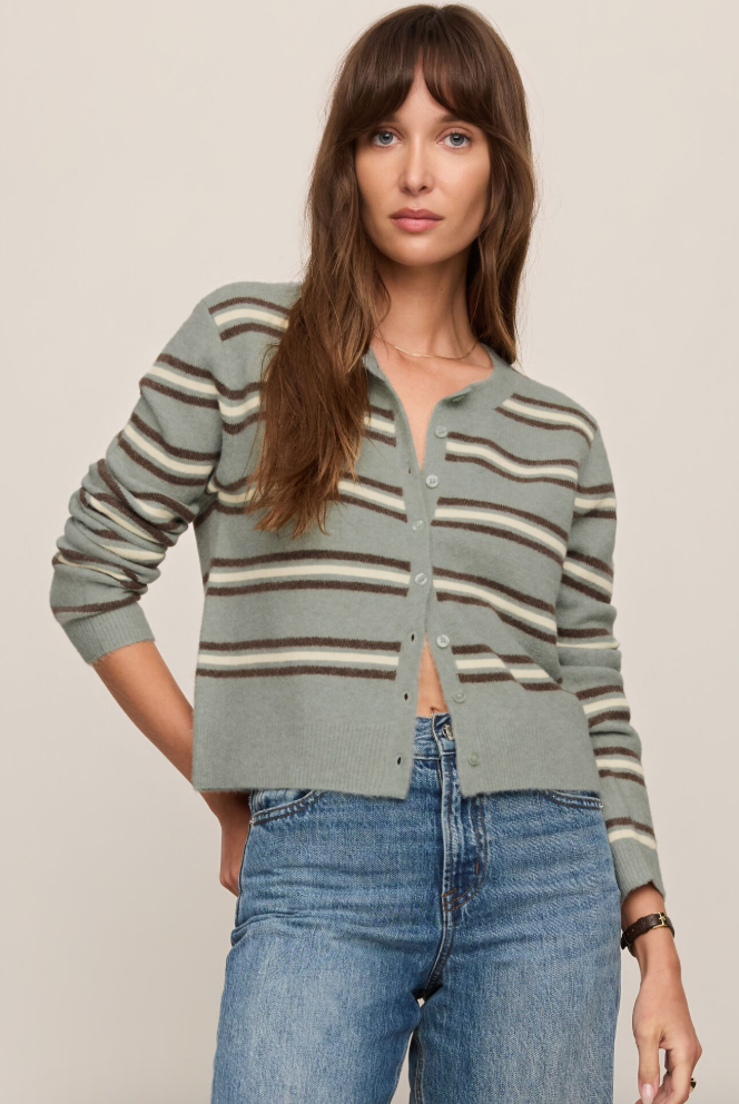 Medina Striped Cardigan in Aqua Cloud