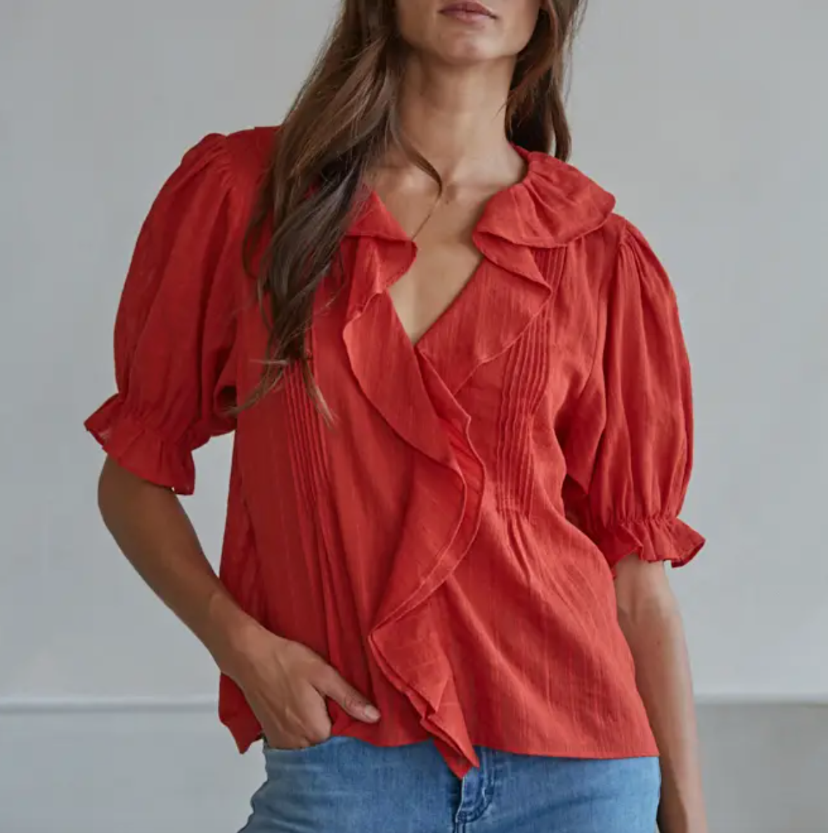 Cotton woven V Neck Top