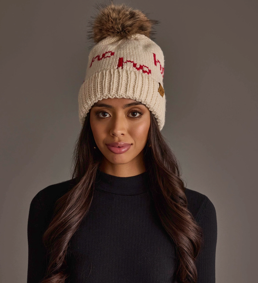 Ho Ho Ho Pom Pom Hat Beige/Red