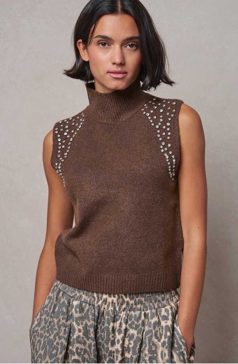 Crystal Embellished Mock Neck Knit Top in 3 colors