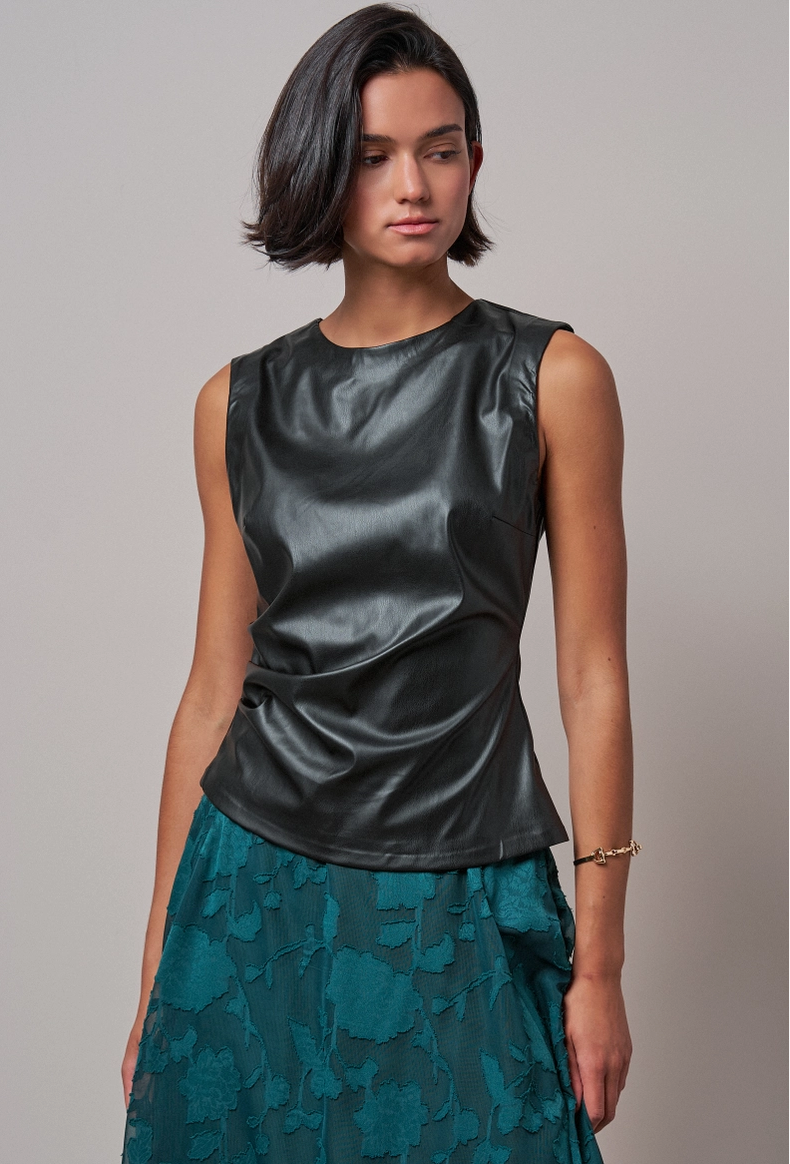 Faux Leather Ruched Top