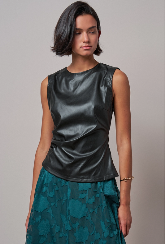 Faux Leather Ruched Top