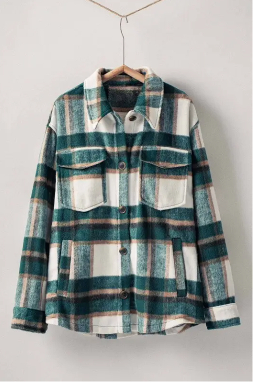 Plaid button Down Jacket in Green