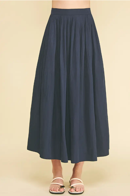 A Line Pleated Skirt in Navy