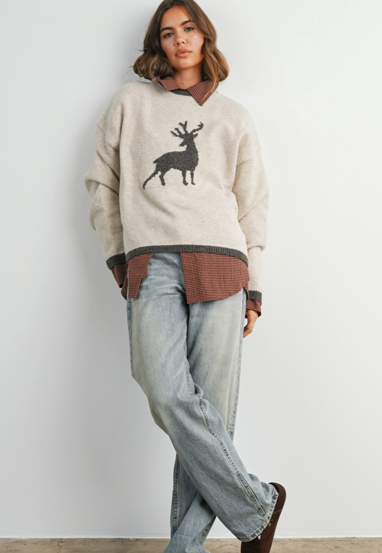Reindeer Sweater in Taupe