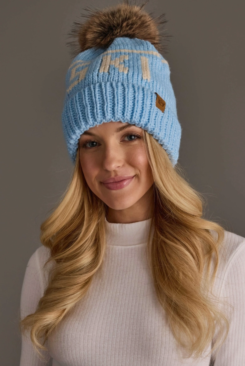 Sky Blue Ski Pom Hat