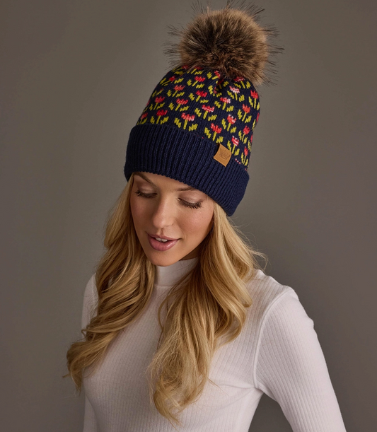 Navy Blue Tulip Pom  Hat