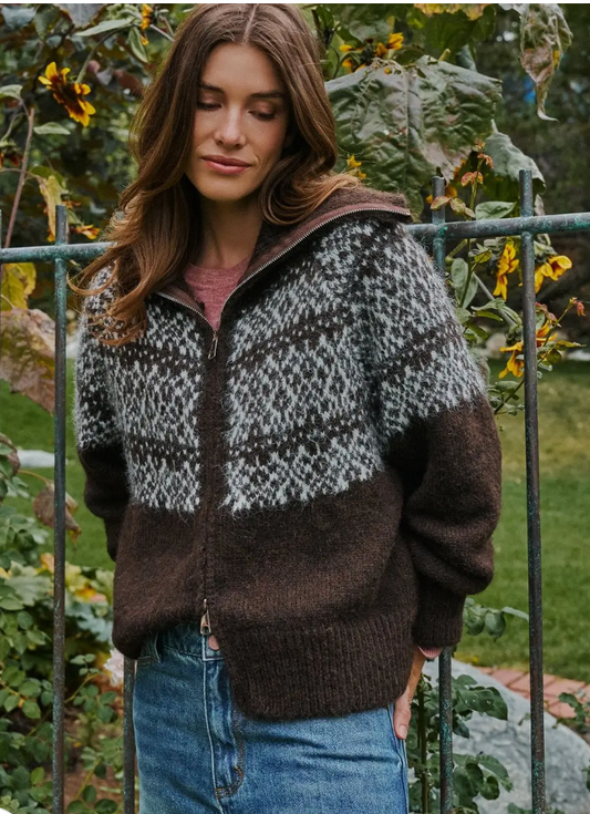 Nordic Fair Isle Zip Up Sweater Jacket