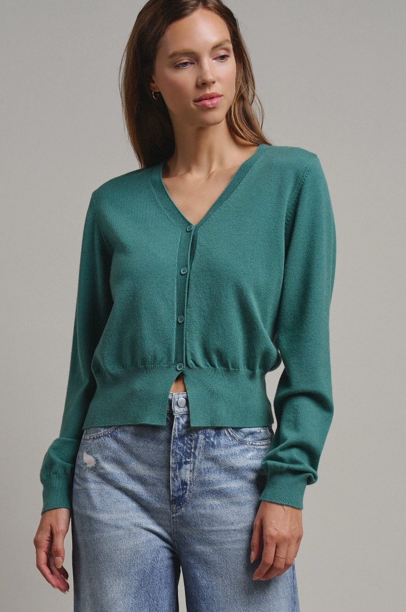 Fine Knit V Neck Cardigan in Green or Black