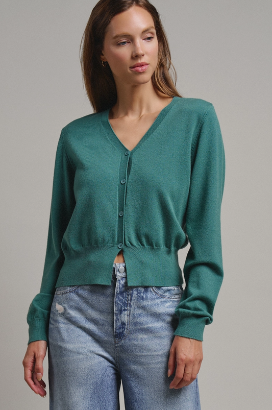 Fine Knit V Neck Cardigan in Green or Black