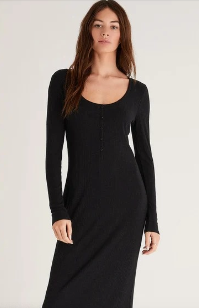 Z Supply Heidi Rib Midi Dress in Black