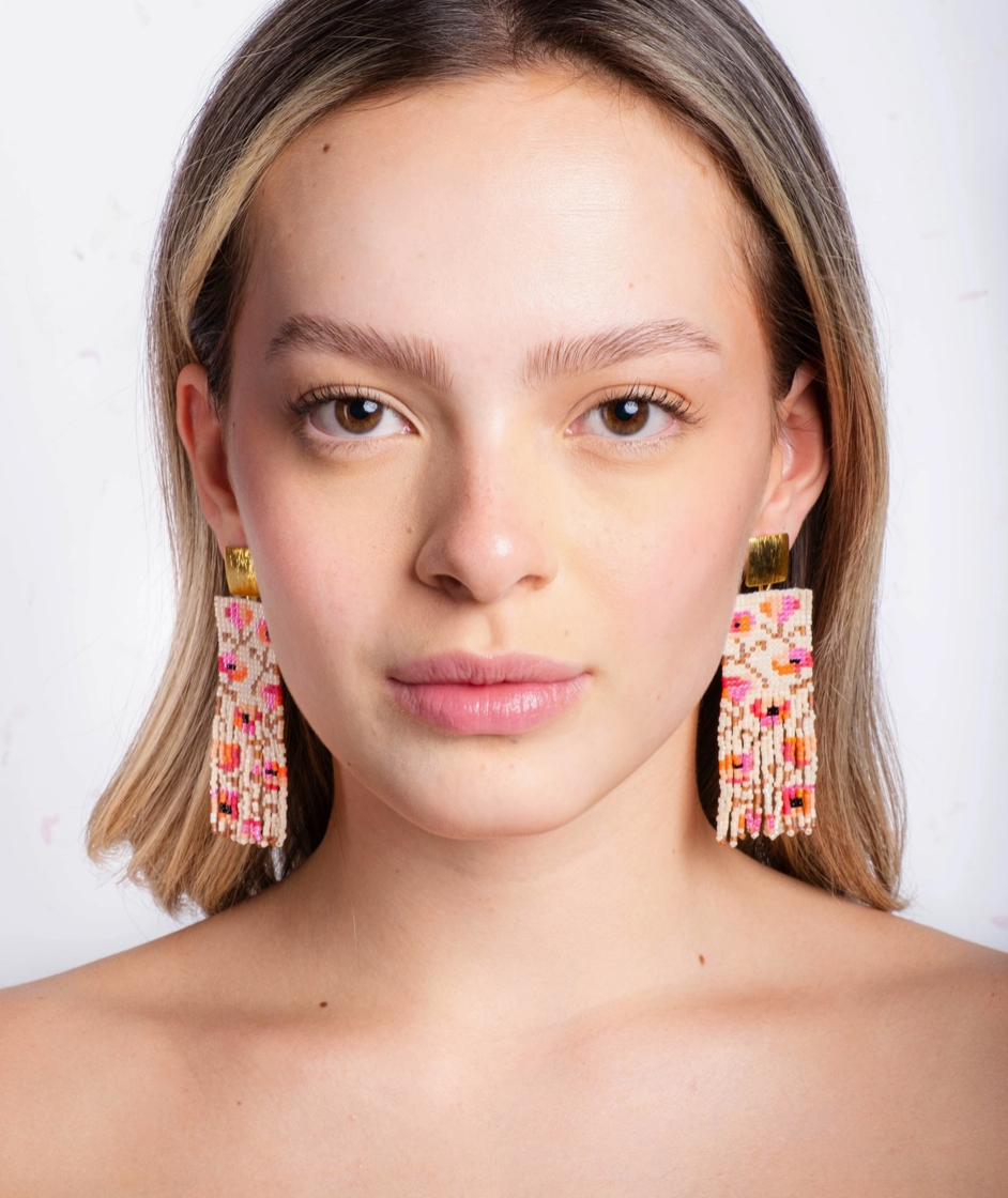 Poppy Flower Fringe Earrings