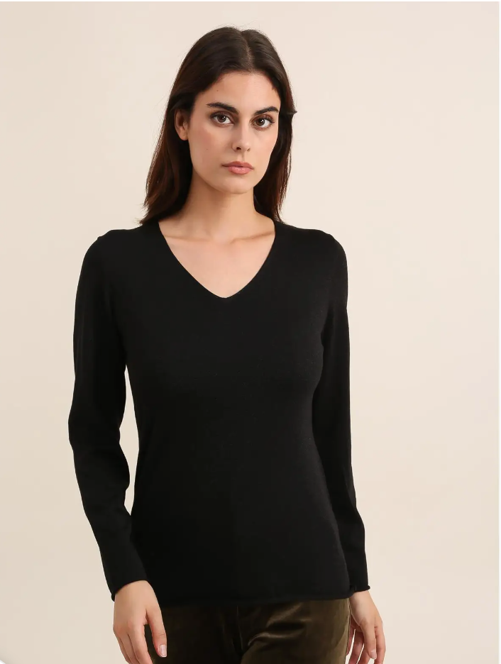 Light V Neck Sweater with Lurex (2 Colors)