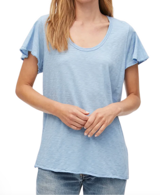 Michael Stars Jana Scoop Neck Flutter Sleeve Top Cornflower