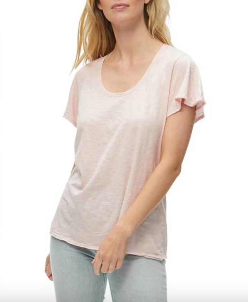 Michael Stars Jana Scoop Neck Flutter Sleeve Top in Rose