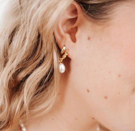 Gold Knot Pearl Earrings