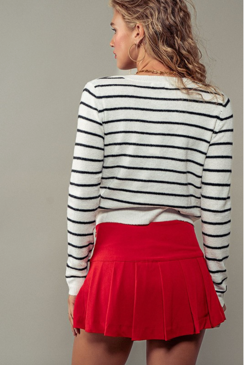 Striped Crop Cardigan Sweater
