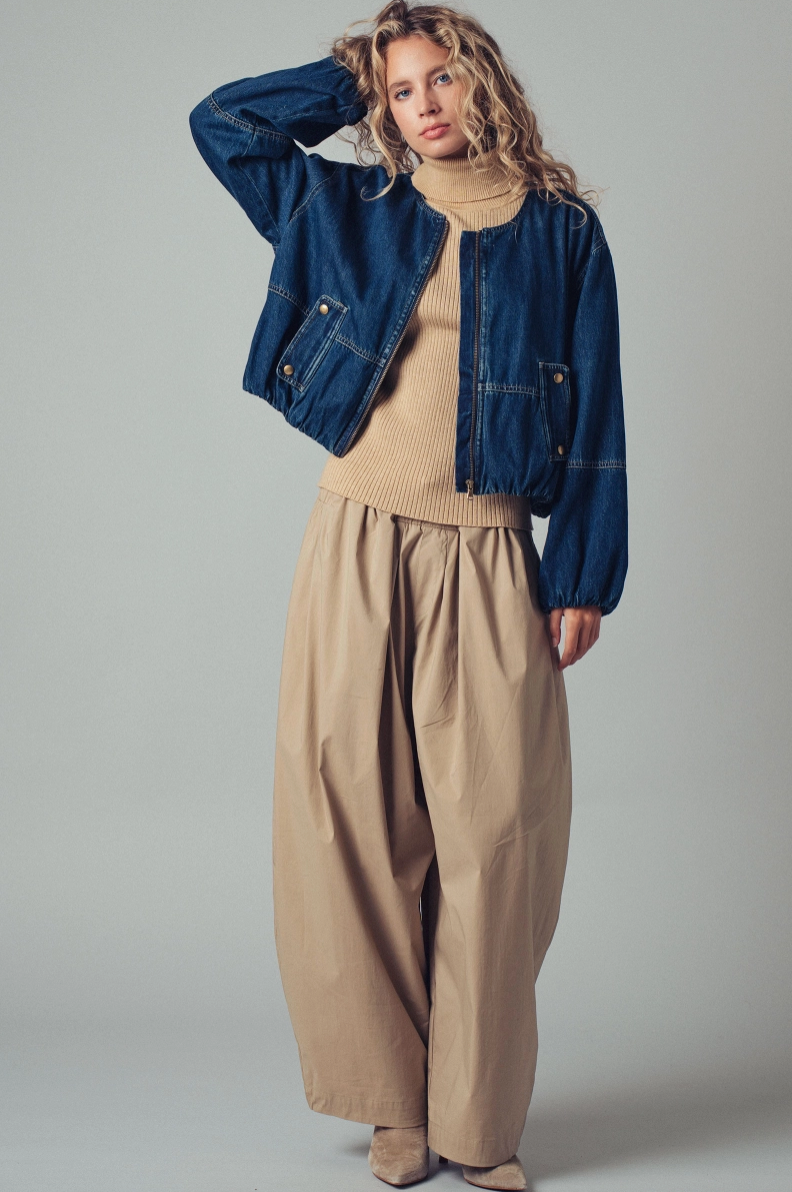 Utility Zip Up Denim Bomber jacket
