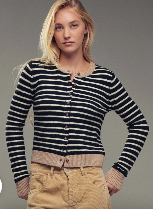 Striped Crew Fitted Cardigan