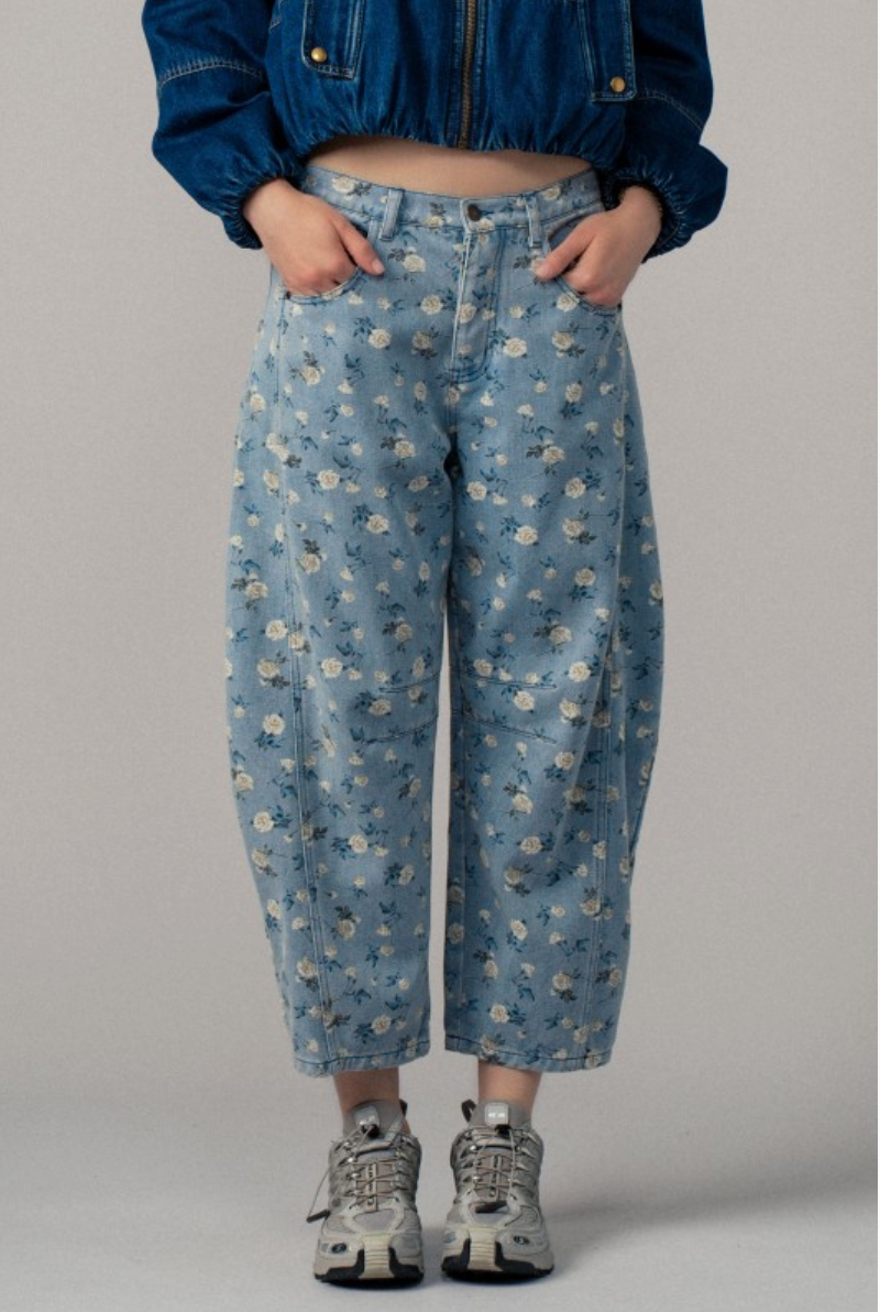 Floral Print Denim Pants