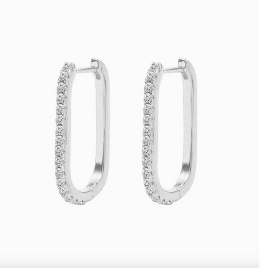Square Pave Hoop Earring in Gold or Silver