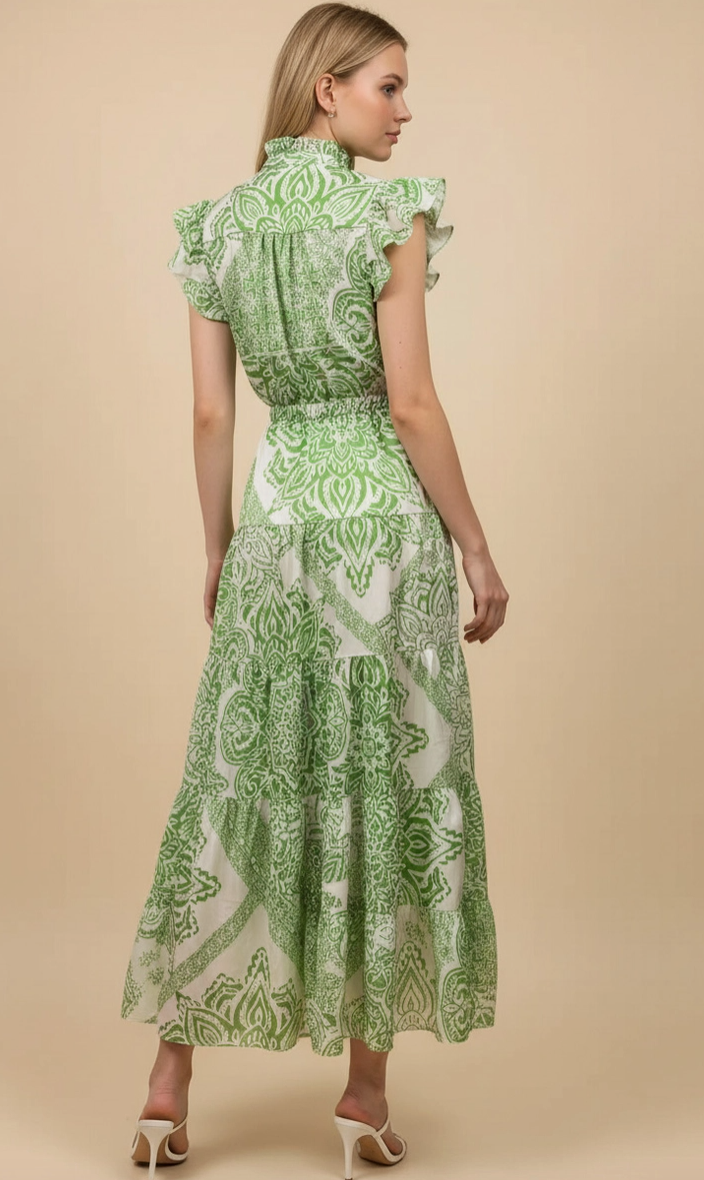Paisley Print Maxi Dress in Apple Green