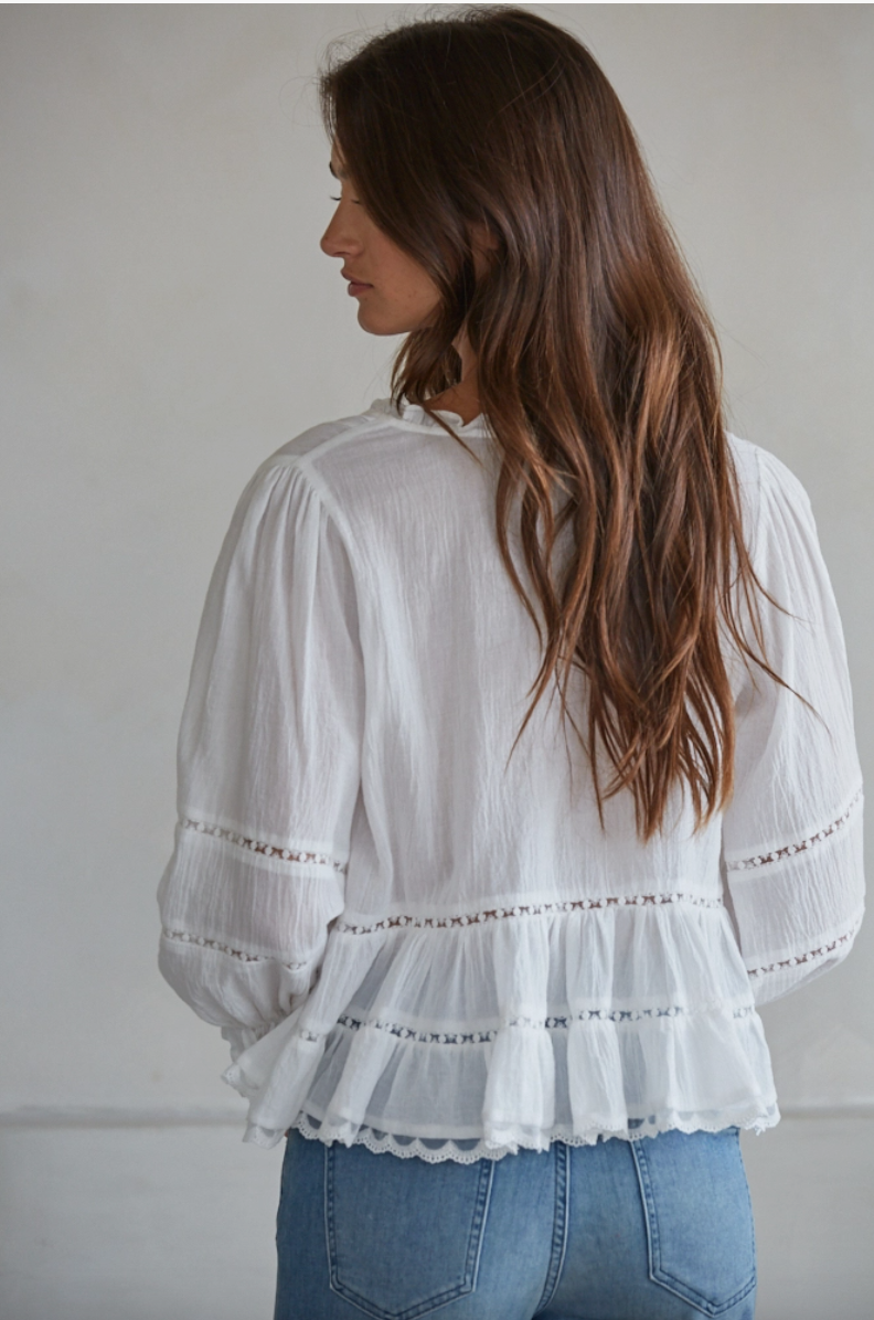 Cotton V Neck Top in White