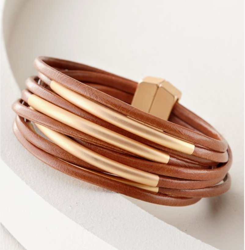 Tubular Metal Bracelet in Camel
