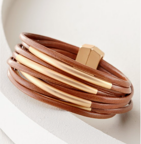 Tubular Metal Bracelet in Camel