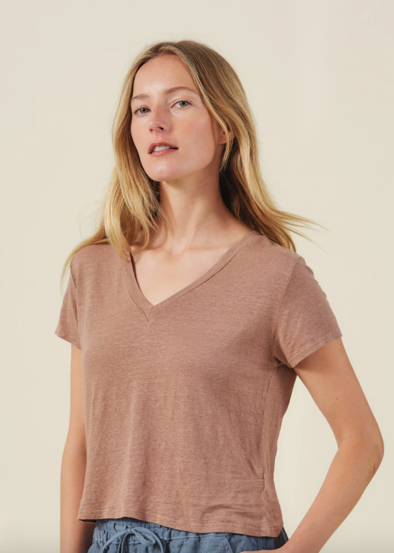 Velvet by Graham & Spencer Amber V Neck Linen Tee (3 Colors)