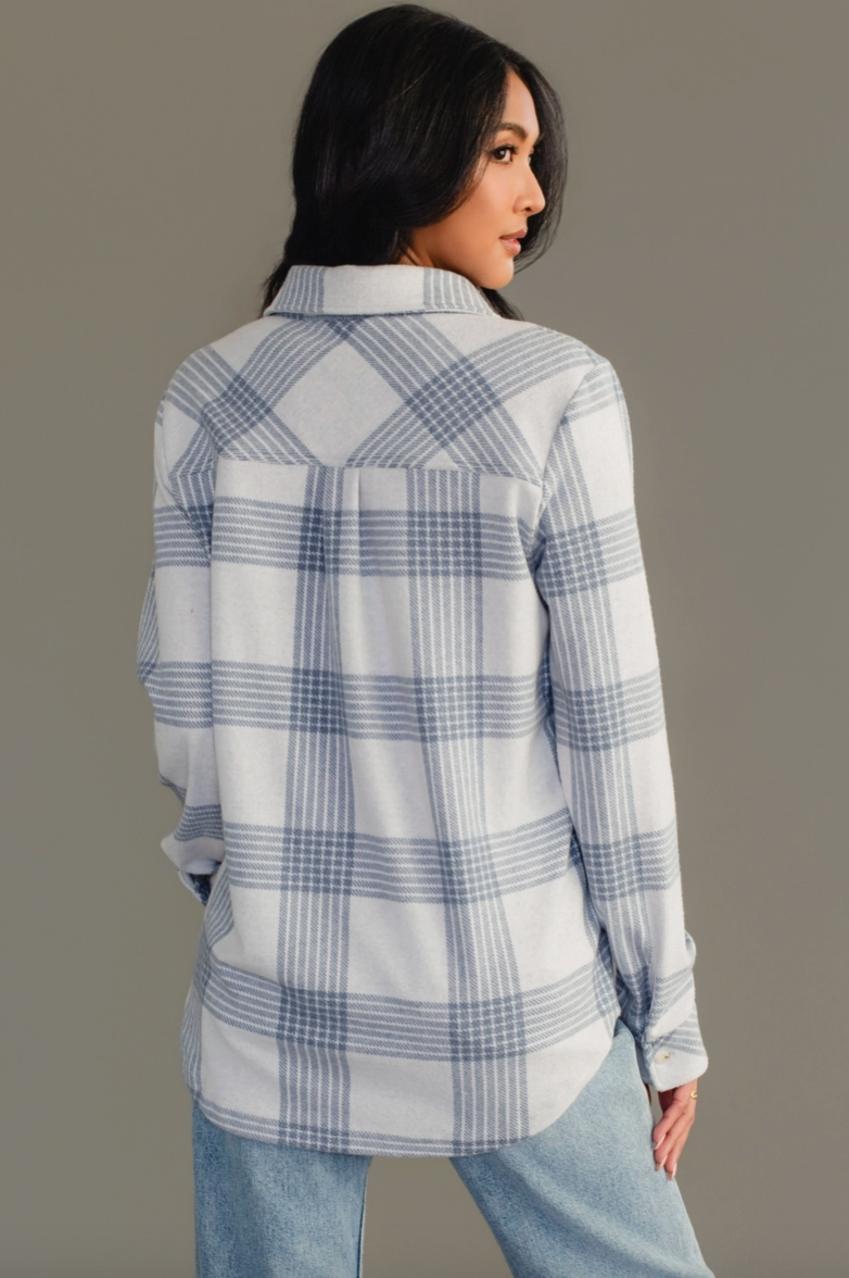 White & Dusty Blue Button Down Shirt