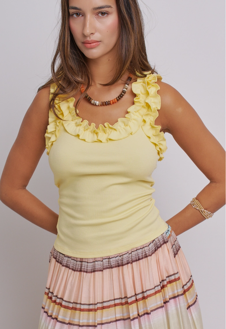 Ruffle Trim Ribbed Tank in 4 colors