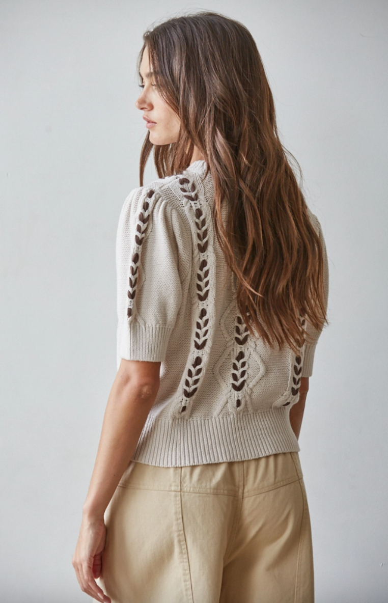Contrast Stitch Quarter Sleeve Pullover