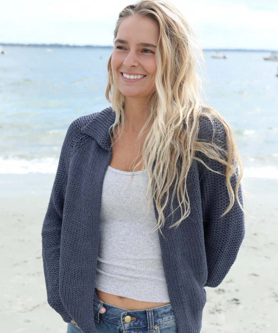 Chunky Heart Cardigan in Indigo