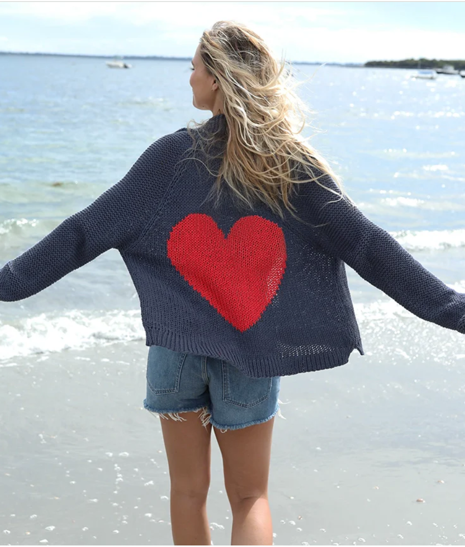 Chunky Heart Cardigan in Indigo
