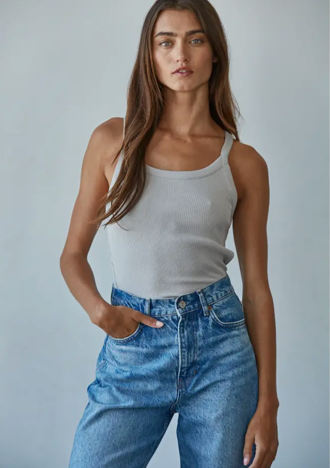 Knit Cotton Ribbed Tank Top