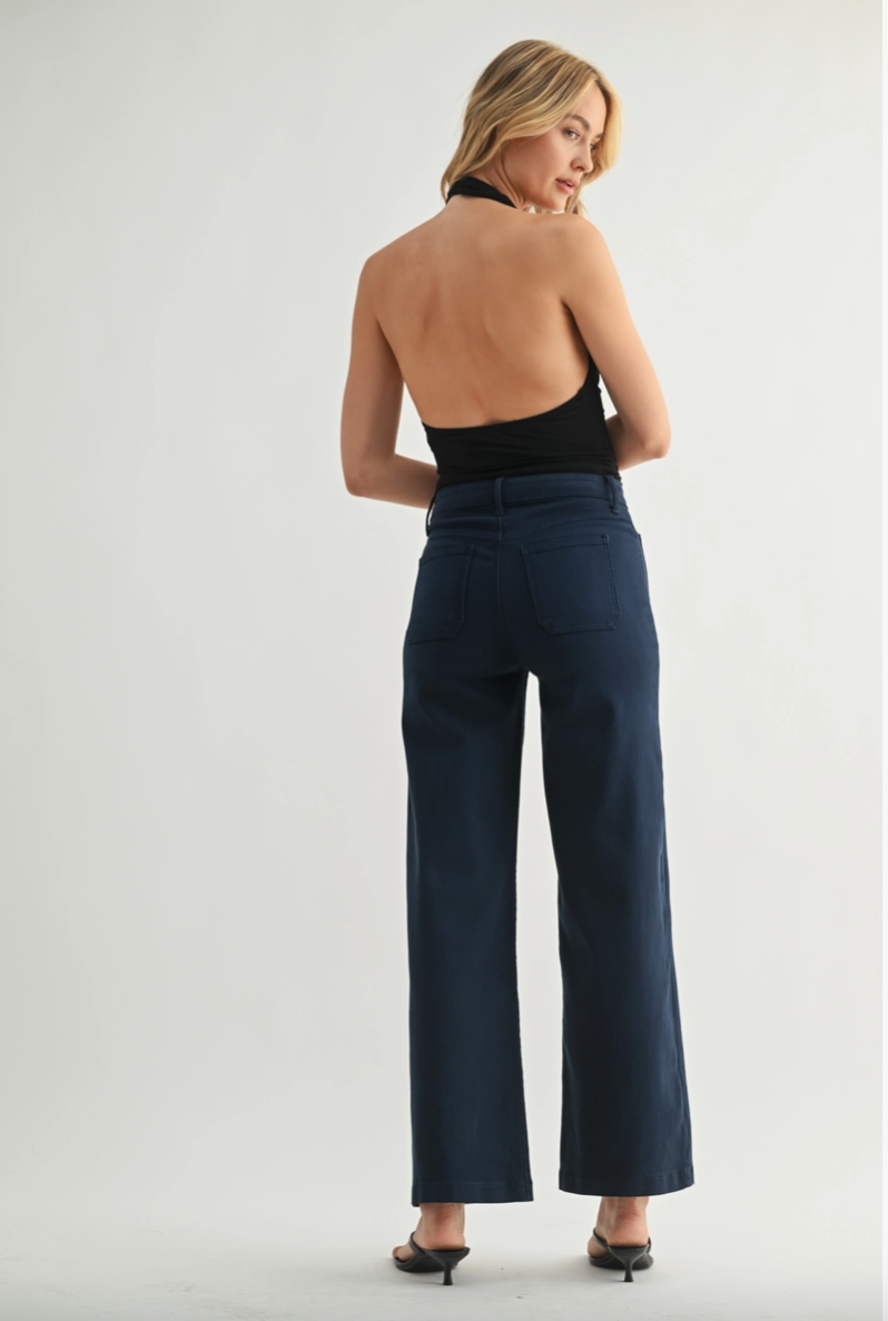 Mini Patch Pocket Wide Leg Jean in Navy