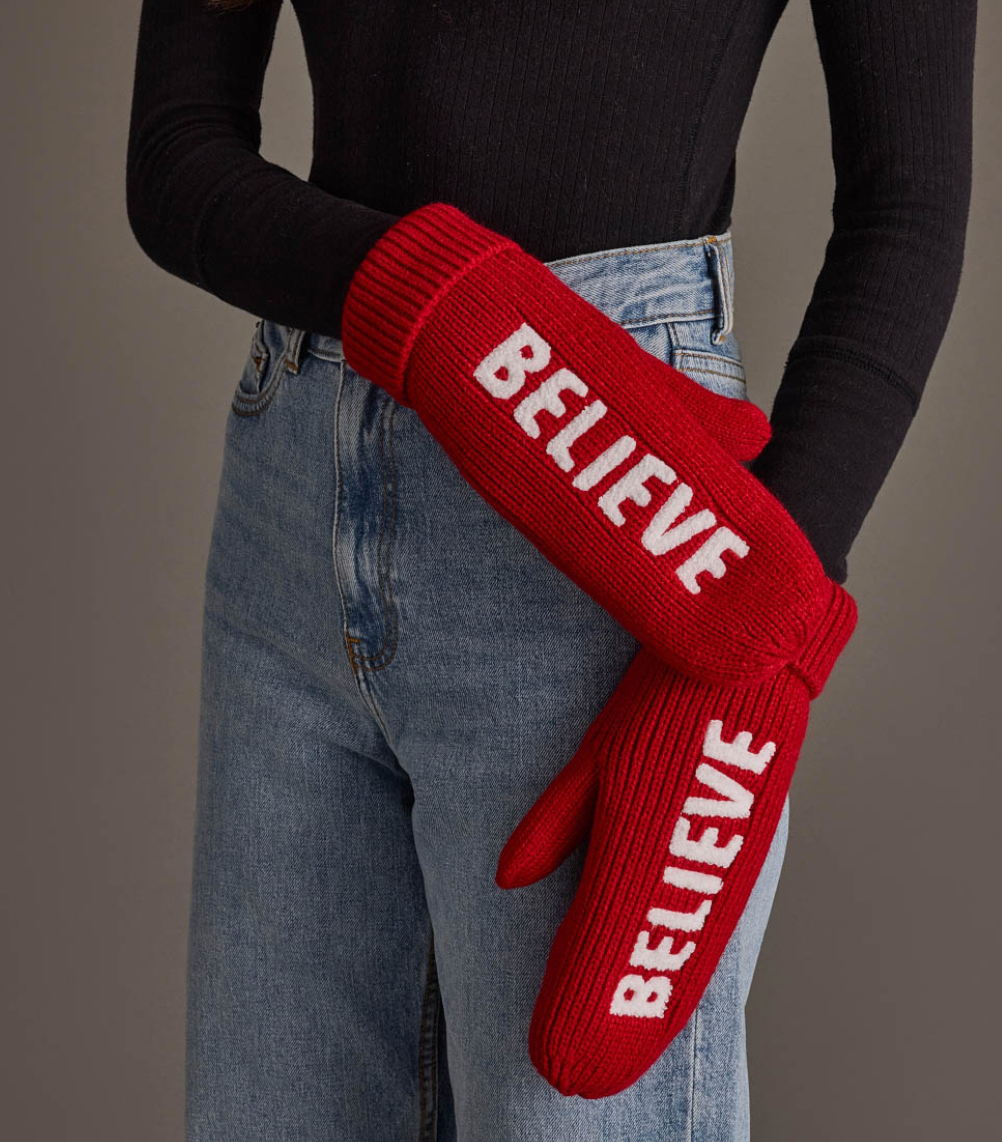 Believe Mittens in Red or Green